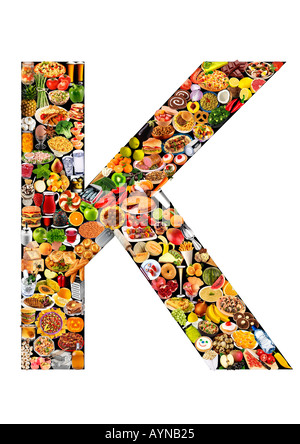 FOODFONT LETTRE K SUR LE NOIR ET BLANC Banque D'Images