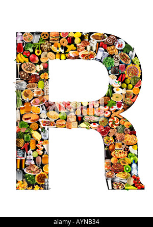 FOODFONT LETTRE R SUR LE NOIR ET BLANC Banque D'Images