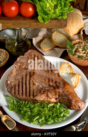 T-Bone Steak grillé Steak Florentin bistecca fiorentina, Florence Toscane Italie Banque D'Images