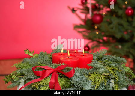 La guirlande, arbre de Noël en arrière-plan Banque D'Images