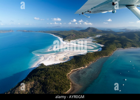 Vue aérienne de Whitehaven Beach, l'île de Whitsunday, Grande Barrière de Corail, Queensland, Australie Banque D'Images