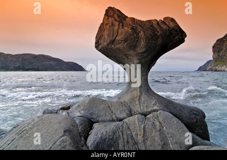 Kannesteinen rock formation, le long de la côte rocheuse près de Maloy, Vagsoy, Sogn og Fjordane, Norvège Banque D'Images