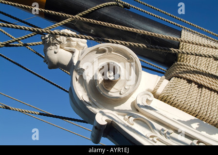 Figure de proue sur la proue de la réplique du brick Amity, d'un voilier de l'époque de la colonisation, Albany, dans l'ouest de l'Australie Banque D'Images