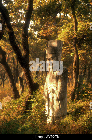 Statue de pierre d'un fonctionnaire de la Kong Woods cimetière de la famille de Confucius (Kong Fuzi) à Qufu, Shandong Banque D'Images