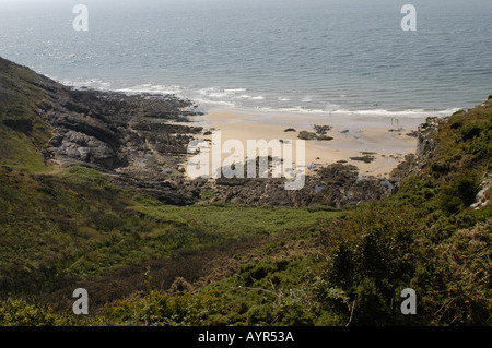 Vue panoramique sur le paysage verdoyant et la plage de la péninsule de Gower près de Swansea West Glamorgan Wales UK. Banque D'Images