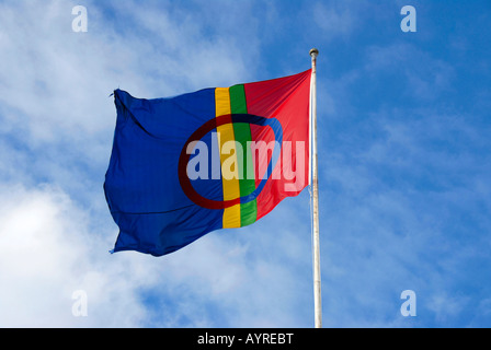 Drapeau Sami, Laponie, Suède Banque D'Images