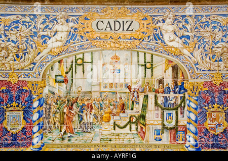 Céramiques colorées, Palacio de Espana, Séville, Andalousie, Espagne Banque D'Images