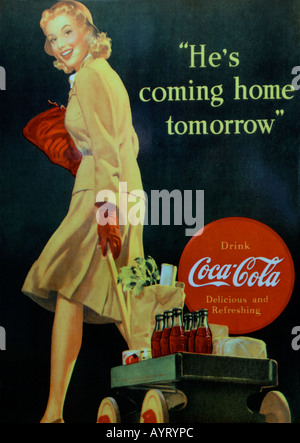 Old fashioned coca cola advert poster Banque D'Images