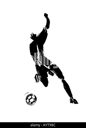 L'encre noire artistique peinture d'un joueur de football Banque D'Images