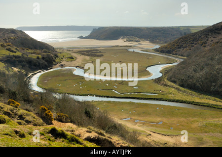 Vue sur la baie de Threecliff Château Pennard Banque D'Images