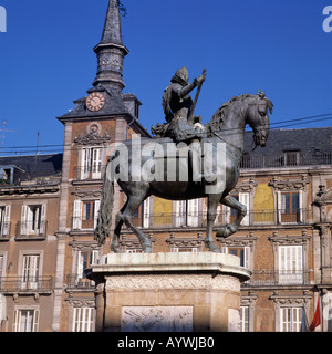 Plaza Mayor, Reiterdenkmal Philipp III, Reiterstandbild, statue, Madrid Banque D'Images