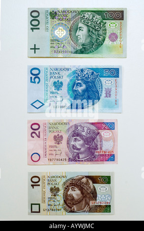 Unités de monnaie billets polonais polonais Banque D'Images