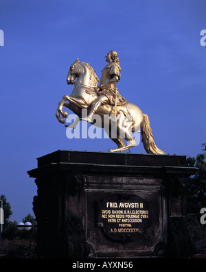 Reiterdenkmal, Goldener Reiter, Kurfuerst Friedrich August I, August der Starke, Dresde, Elbe, Sachsen Banque D'Images