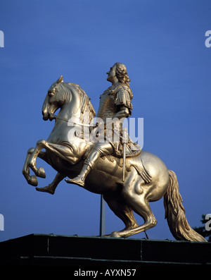 Reiterdenkmal, Goldener Reiter, Kurfuerst Friedrich August I, August der Starke, Dresde, Elbe, Sachsen Banque D'Images