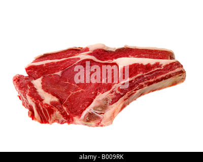 Steak de bœuf frais au Rib Eye, sans personne isolée sur blanc Banque D'Images