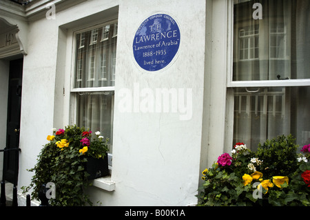 Blue plaque marquant l'ancienne maison de TE Lawrence (Lawrence d'Arabie) dans la région de Westminster London UK Banque D'Images