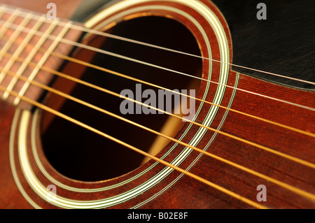 Corps d'une guitare acoustique close up Banque D'Images