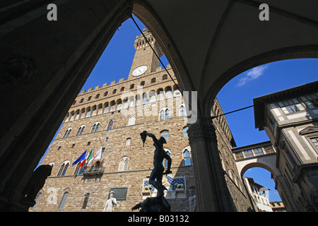 Italie, Toscane, Florence, Palazzo Vecchio, Piazza della Signoria, statue, Persée de Cellini Banque D'Images