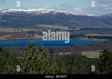 Uath Lochan, bordée d'un loch écossais (lac) avec des montagnes en arrière-plan. Banque D'Images