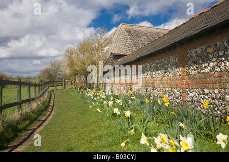 Sentier public longeant l'église St Mary et les vestiges de la Muraille Romaine à Silchester Hampshire Banque D'Images