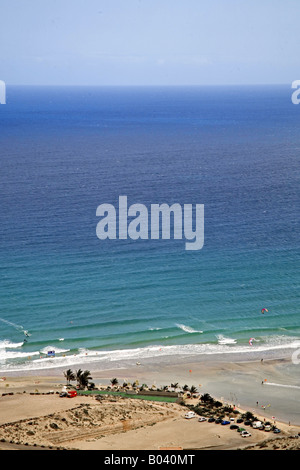 Vue sur la plage de la Barca, Playa Jandia Sotavento, Fuerteventura, Canaries, Espagne, Banque D'Images