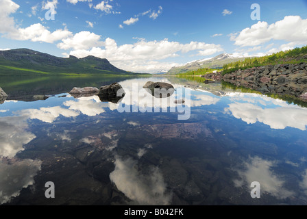 Langas Lac, Stora Sjoeffallet Laponia NP, Laponie, Suède, août Banque D'Images