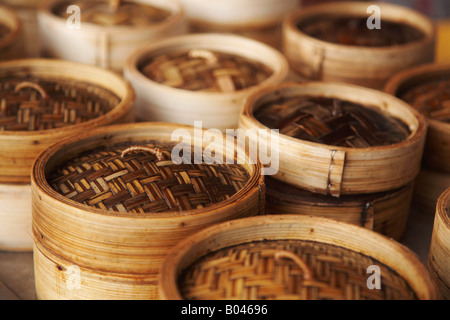 Close-up of Bamboo Steamers, Chine Banque D'Images