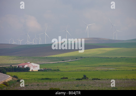 Les éoliennes près de la ville de Zahara de los Atunes dans les coûts de la Luz dans la province de Cadix, Andalousie Banque D'Images