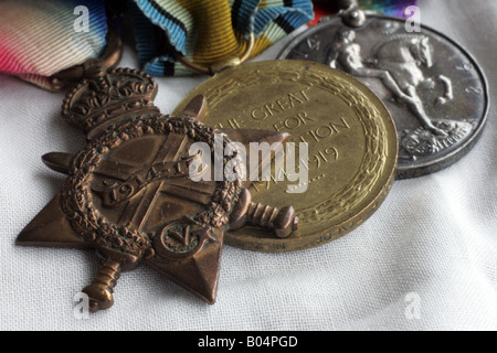 Première Guerre mondiale médailles de Nouvelle-Zélande. L'1914/15 Star, Médaille de guerre britannique et Médaille de la victoire. Banque D'Images