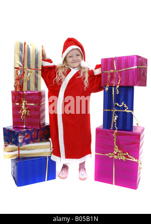 Fille de Noël avec les cadeaux de Noël Banque D'Images