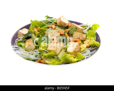 Frais sain du tofu frit et Thread et nouilles Salade asiatique isolé sur un fond blanc avec un chemin de détourage et aucun peuple Banque D'Images