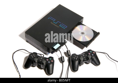 Sony PlayStation PS2 sur fond blanc Banque D'Images