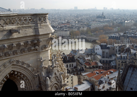 Une vue aérienne de paris le matin du haut de la cathédrale Notre dame Banque D'Images