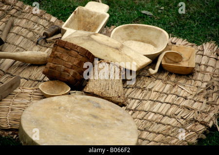 Canada, Québec, Québec. Gaspésie, Micmac First Nation Indian Village, les articles de maison en bois. Des biens. Banque D'Images