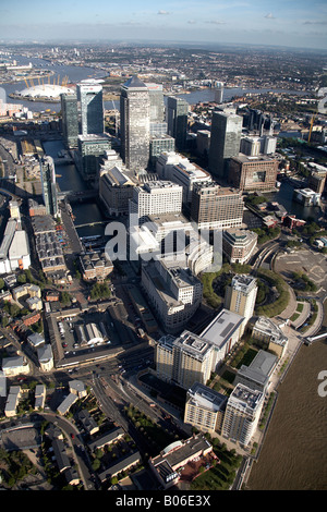 Vue aérienne de l'est du sud ouest de l'Inde tour de blocs quais Canary Wharf Tamise Millennium Dome North Greenwich London E14 SE1 Banque D'Images