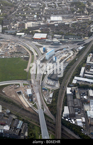 Vue aérienne au sud-ouest de King Cross et de FRET Fret Terminal la construction de lignes de chemin de fer travaux entrée de Londres Tunn Banque D'Images