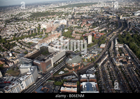 Vue aérienne nord-est de l'hôtel Novotel London West Arche Talgarth Road Hammersmith Flyover bâtiments banlieue Kensington W6 W14 W Banque D'Images