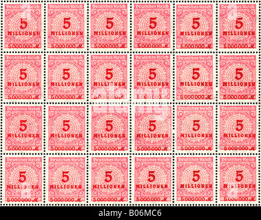Allemand / Allemagne 1923 inutilisés hyper-inflation période 5 Millionen stamp sheet / bloc. Banque D'Images