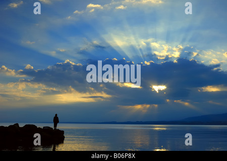 Coucher de soleil sur le Lac Léman Banque D'Images