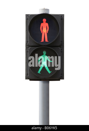 Feu vert et rouge avec des signes montrant Banque D'Images