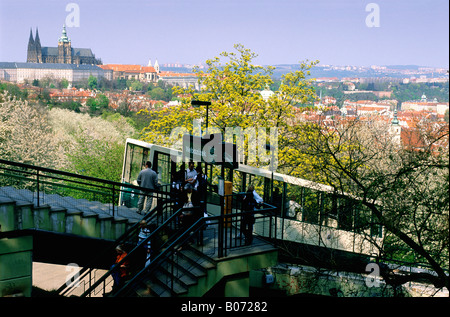 République Tchèque Prague HRADCANY CASTLE CABLE CAR LA COLLINE DE PETRIN Banque D'Images