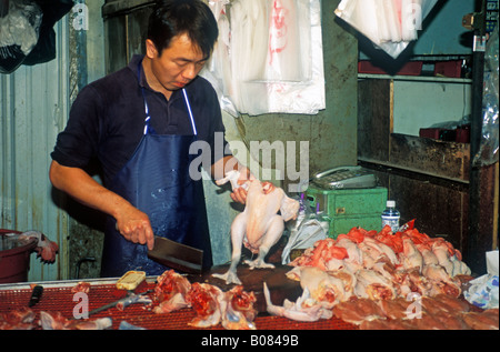 Le dépeçage de l'homme et la vente de poulets dans un marché traditionnel de la Chine de Taiwan Banque D'Images