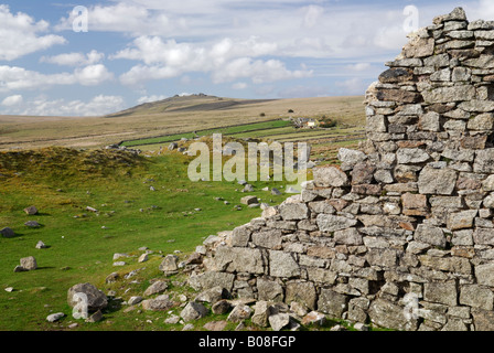 Voir l'Foggintor Yellowmeade de carrière vers la ferme et Grand Métis Tor, Dartmoor, dans le Devon, UK, en avril Banque D'Images