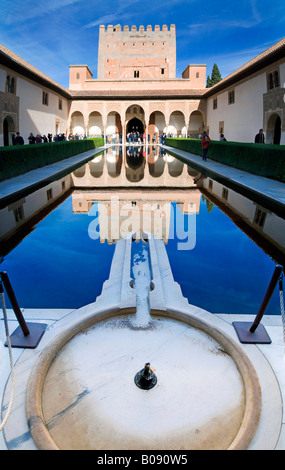 Patio de los Naranjos (la Cour des Myrtes), forteresse de l'Alhambra, Grenade, Andalousie, Espagne Banque D'Images