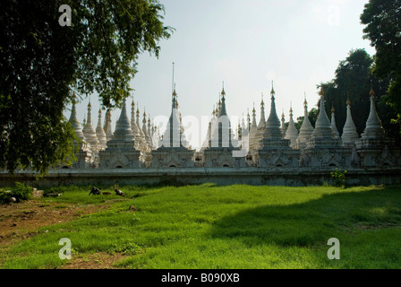 De nombreux stupas blancs formant plusieurs rangées, Mandalay, Myanmar (Birmanie), en Asie du sud-est Banque D'Images