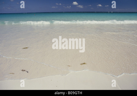 Plage de sable rose vide Blue Sea waves Horizon Family Islands Coral SANDS HOTEL Harbour Island Bahamas Banque D'Images