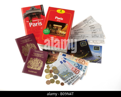 Billets Eurostar & Euros & Cartes Paris Banque D'Images