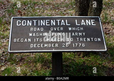 Inscrivez-vous à la Continental Lane - route que l'Armée de Washington a commencé sa marche à Trenton, le 26 décembre 1776 Banque D'Images