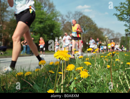 Coureurs au marathon de Hambourg Vue au sol l'accent sur le premier plan Hambourg Allemagne Banque D'Images