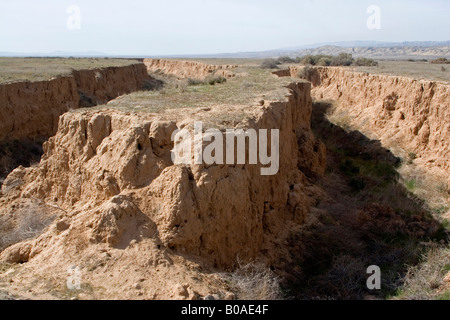 USA, CA. Ligne de faille de San Andreas qui traverse Carrizo Plain National Monument. Banque D'Images